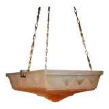 Art Deco pendant lamp in pink frosted glass signed Muller Frêres Luneville