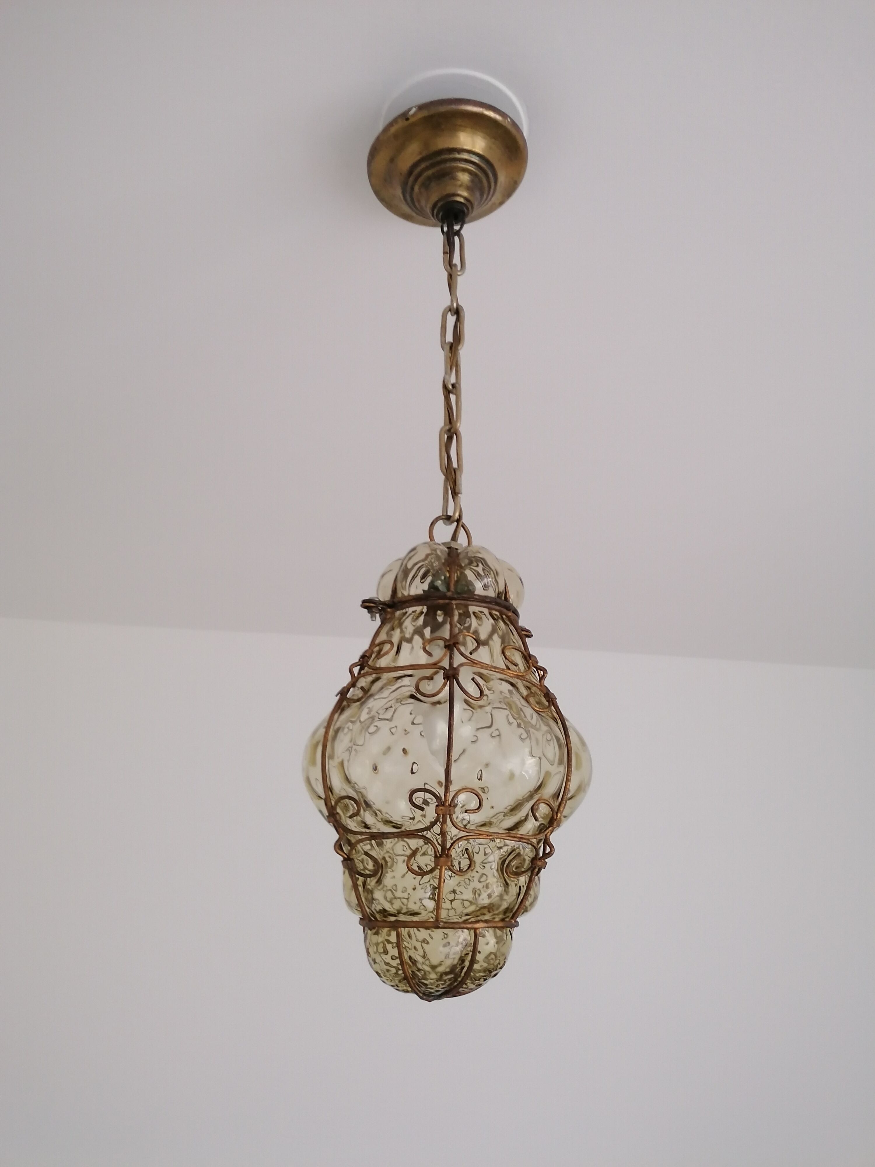 Venetian Lantern - Murano Glass blown in its metal cage CIRCA 1940