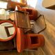 Vintage brown fabric dressing table with mirror and Bauhaus brass chairs — set of 3