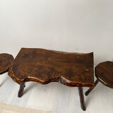 Brutalist vintage coffee table and 2 stools