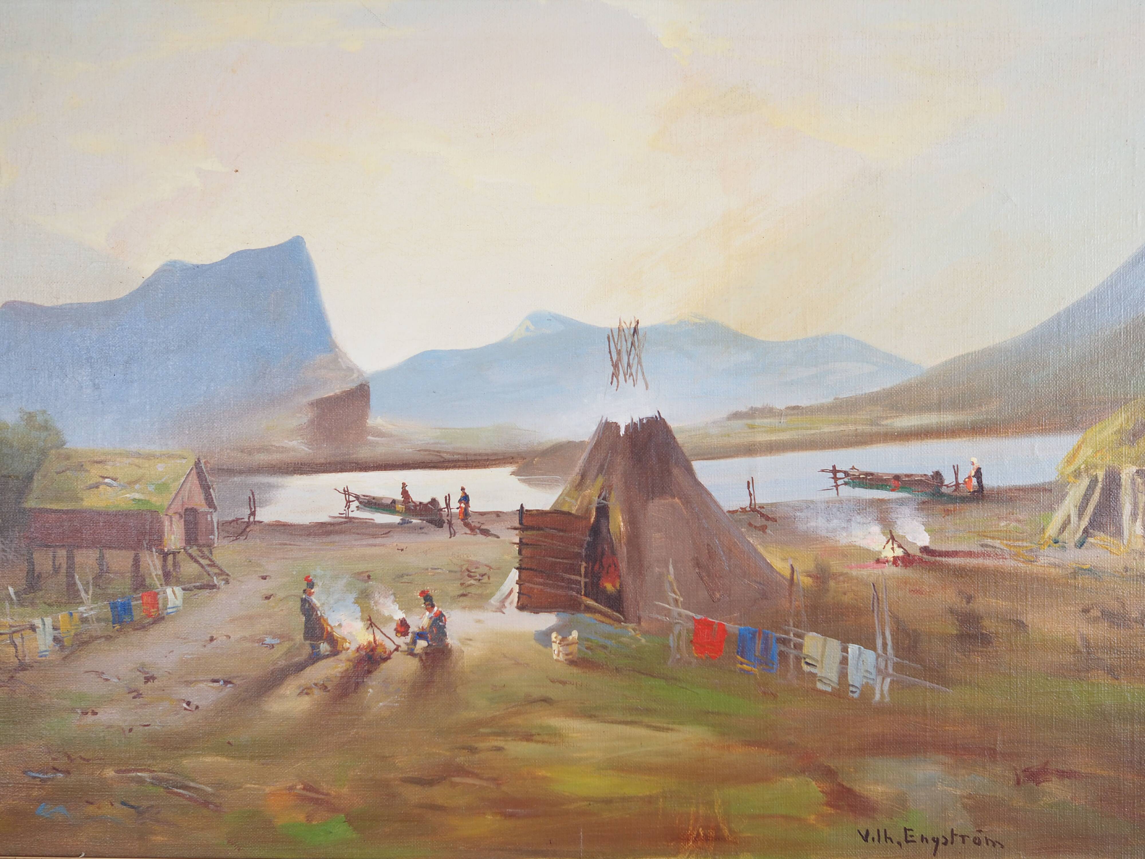 Painting „The Riverside Camp”, Scandinavian design, 19th century, by Vilhelm Oskar Engström