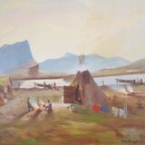 Peinture « The Riverside Camp », design scandinave, 19e siècle, de Vilhelm Oskar Engström