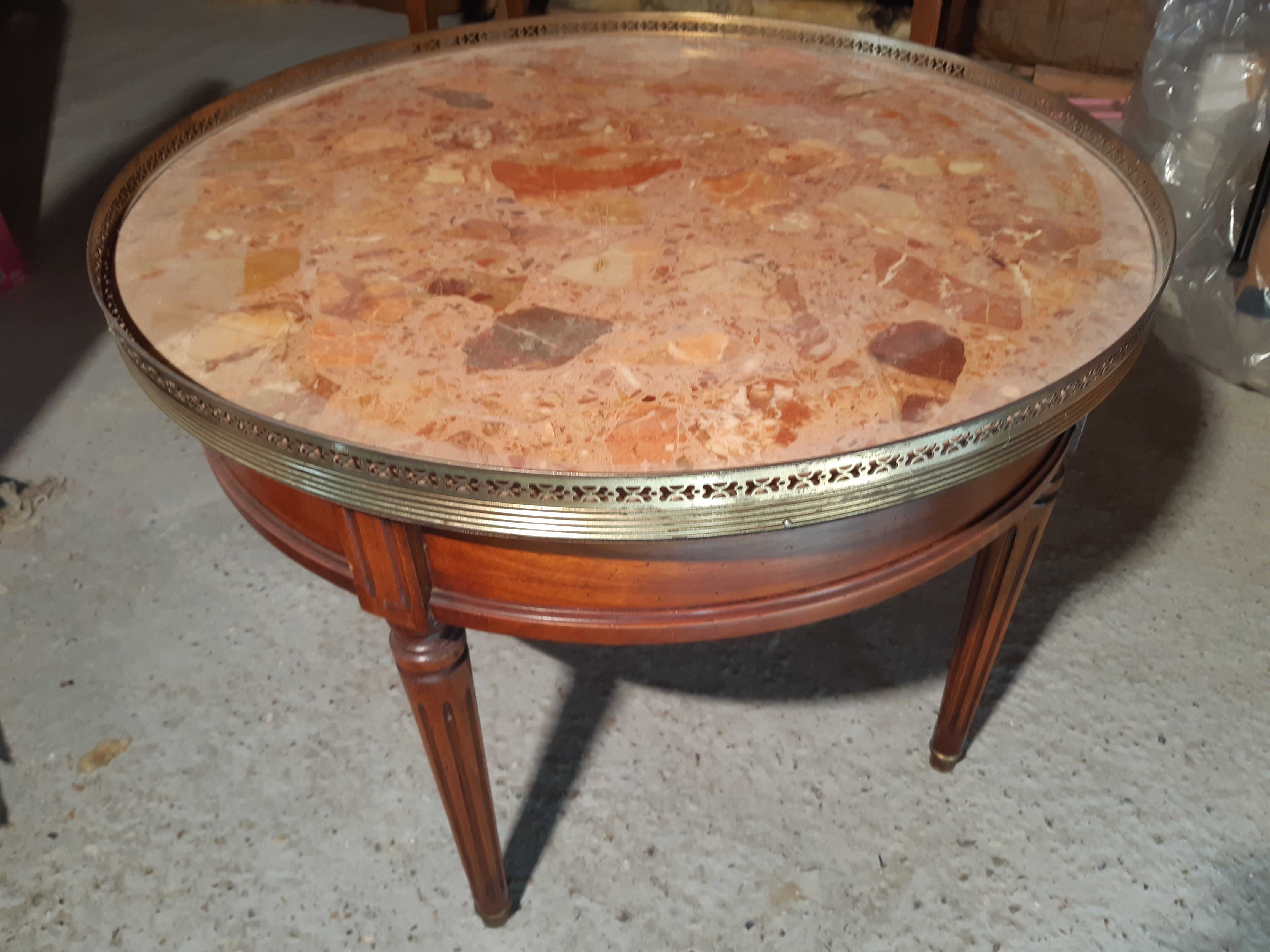 Marble and cherry hot water bottle table