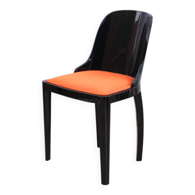 Chaise Art Déco en bois ébénisé, tissu orange, France, 1930