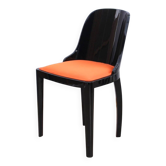 Chaise Art Déco en bois ébénisé, tissu orange, France, 1930