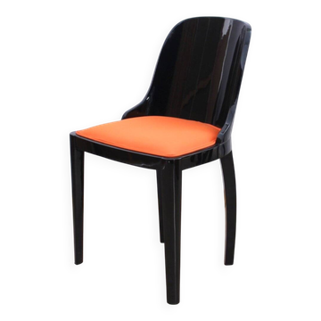 Chaise Art Déco en bois ébénisé, tissu orange, France, 1930