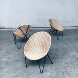 Mid-Century Modern Design Egg Basket Wicker Chairs, Italy, 1950s, Set of 3