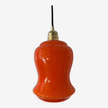 Vintage pendant lamp in electrified orange opaline to nine