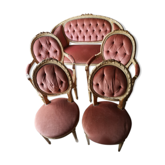 Salon complet Louis XVI avec dorure et assise tissus