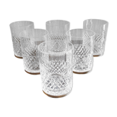 Suite of 6 large crystal and brass whiskey glasses