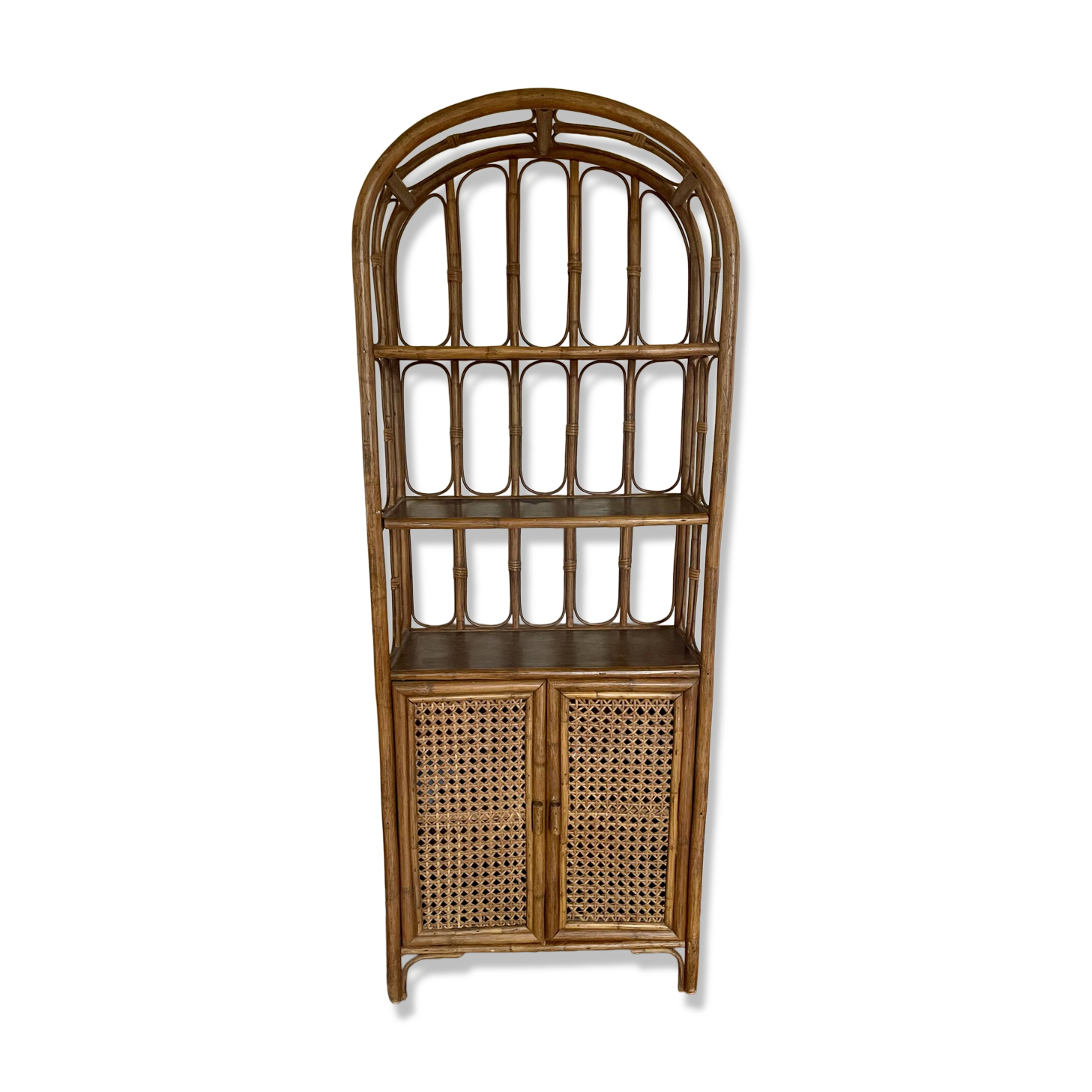 Vintage rattan shelving unit