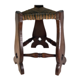 Pair of brutalist neo gothic rush oak tripod stools, France ca 1960s