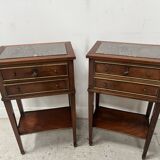 Pair of Louis XVI style bedside tables in mahogany and veneer, 20th century