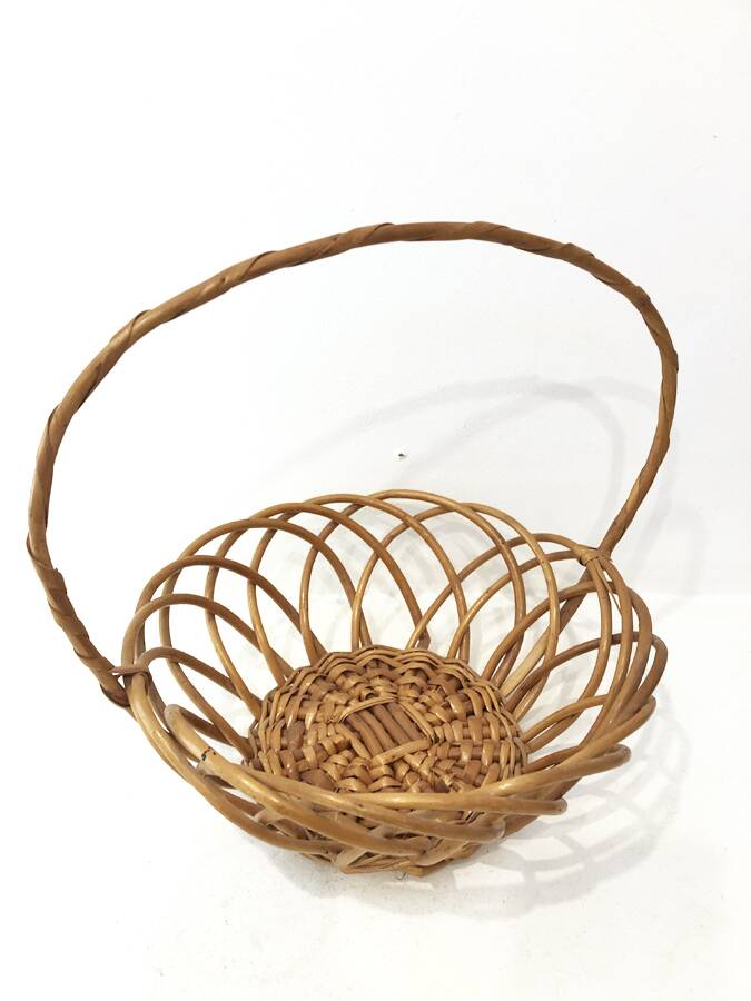 Corbeille fruits rotin vintage, 1960