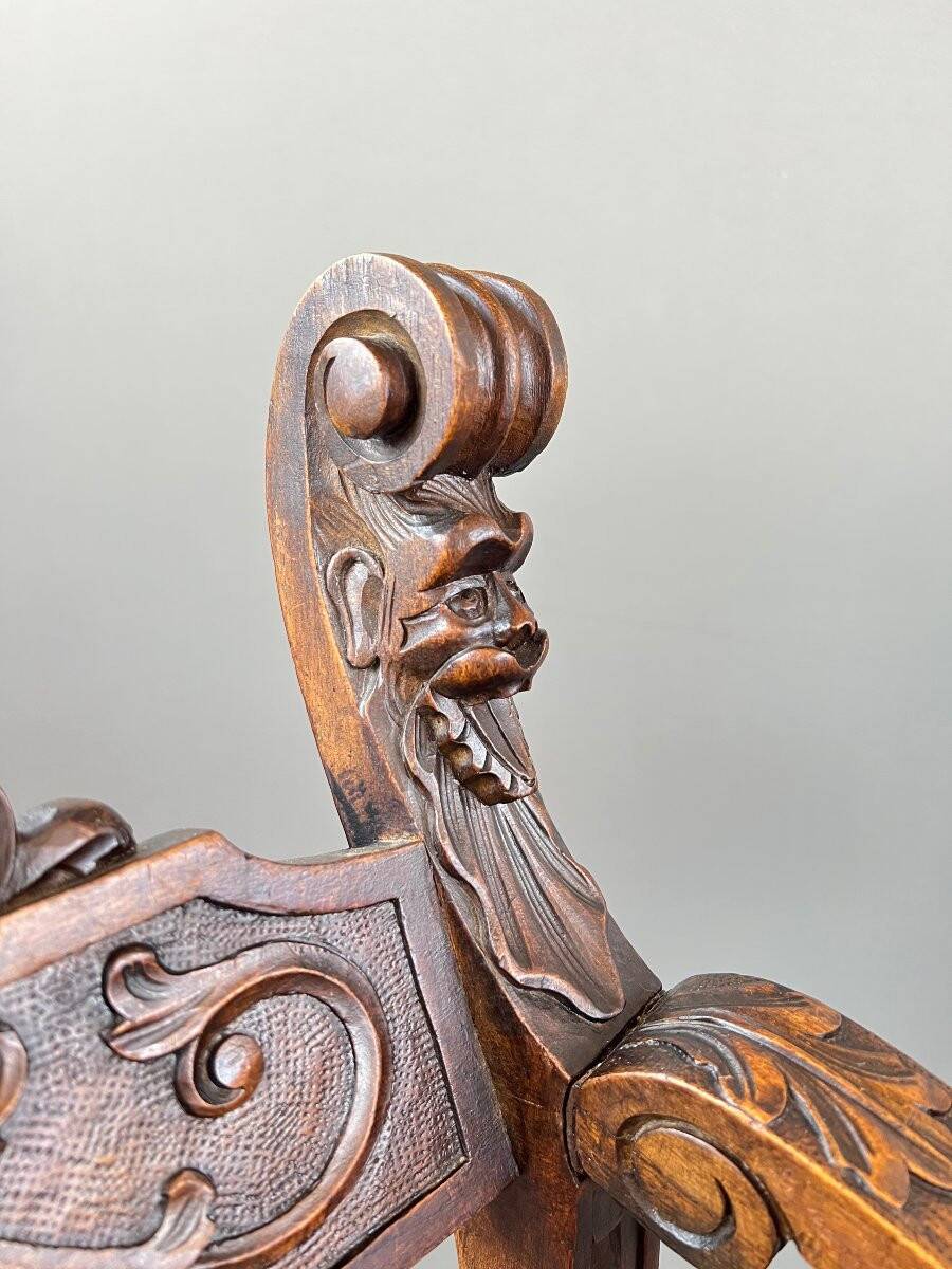 Set of Three Renaissance Style Armchairs, 19th Century