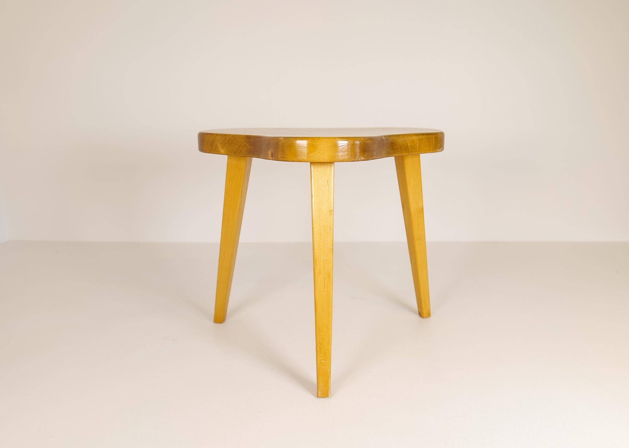 Modern Swedish Scandinavian stool in lacquered birch, 1970s.