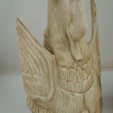 Two wall lamps in carved and lacquered cream wood, representing swans