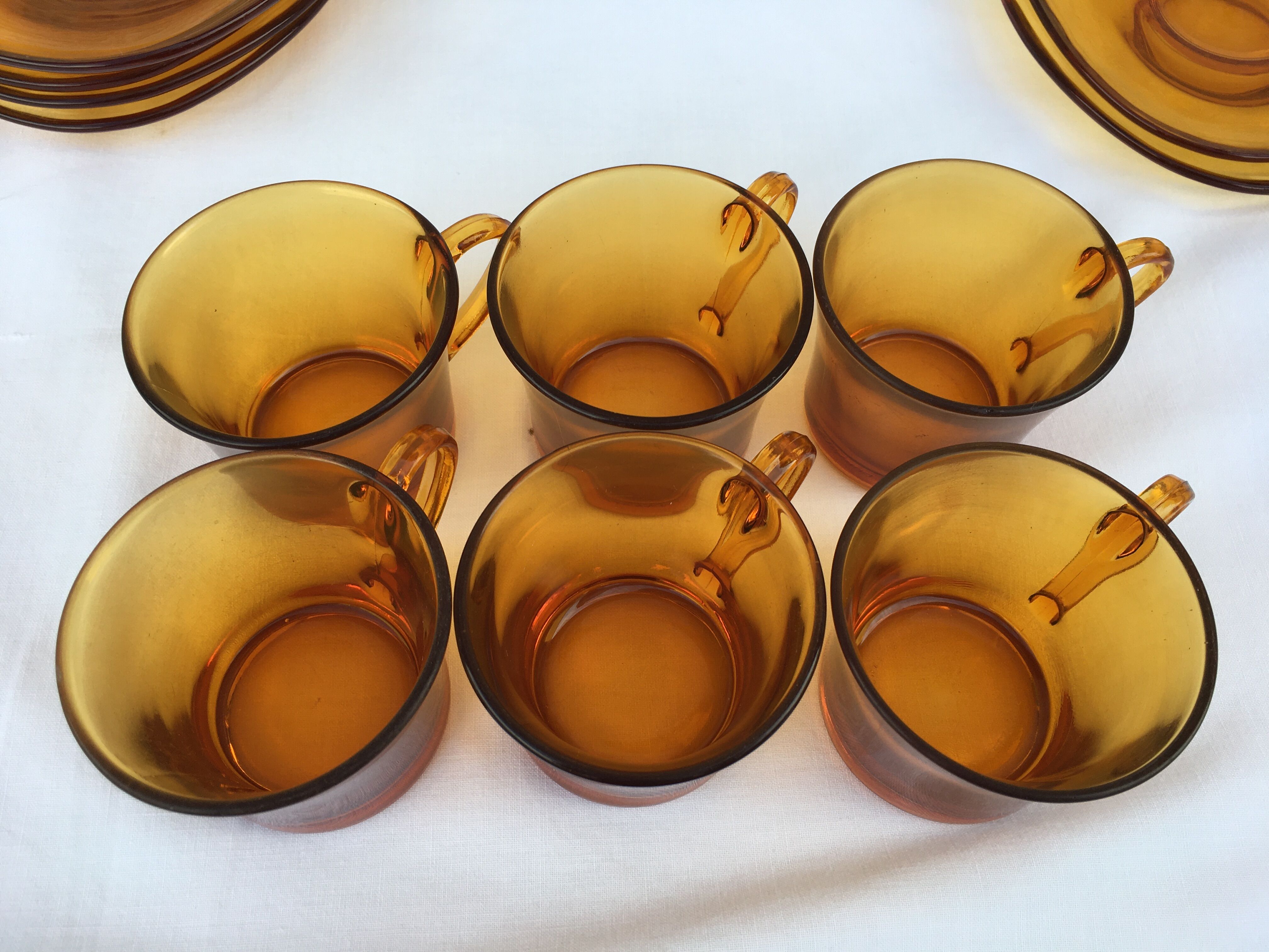 Set of 6 Duralex cups and 6 Vereco saucers