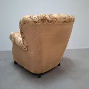 1930s Czech Art Deco Floral Upholstered Wingback Armchair