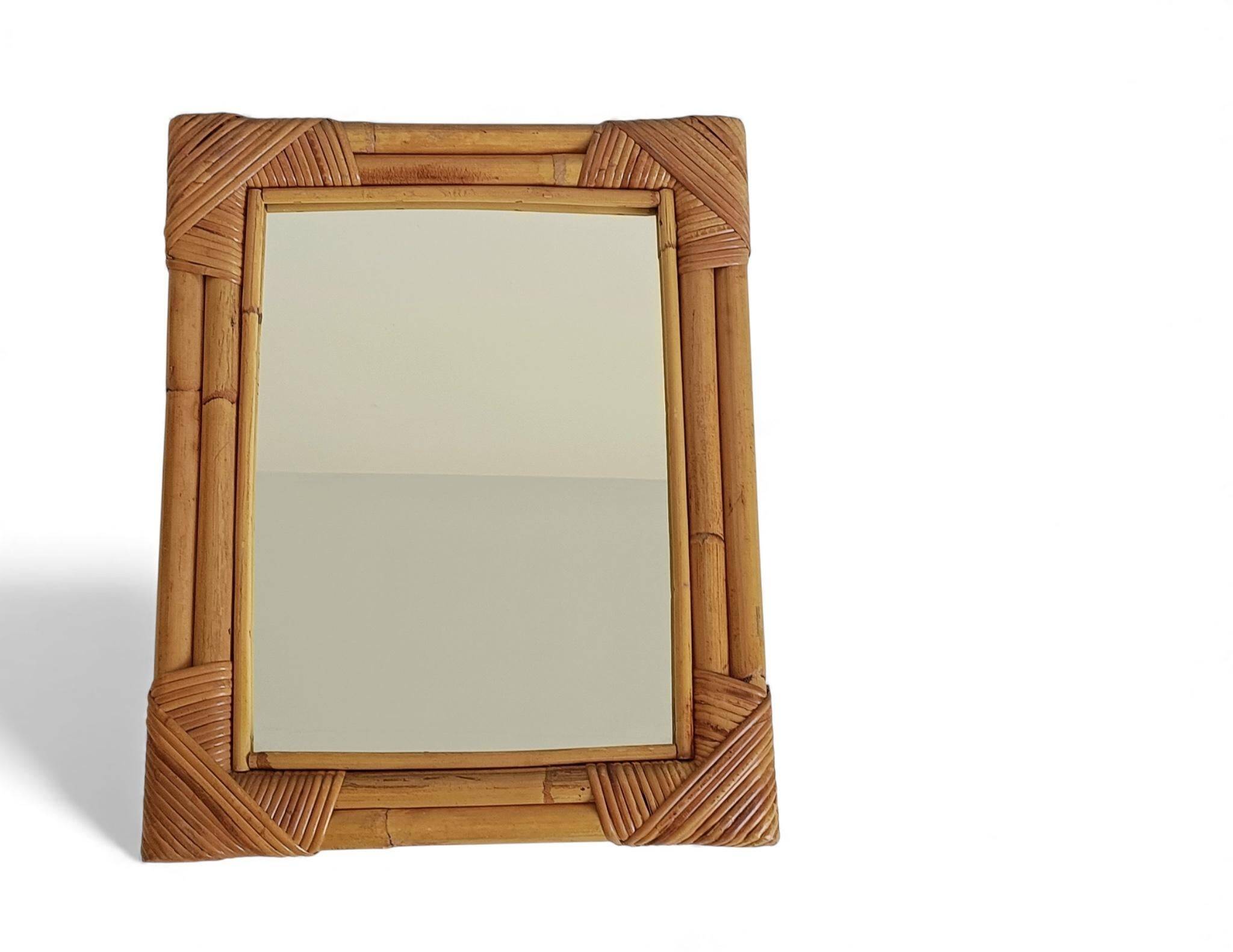 1960s Mid-Century Bamboo & Rattan Mirror in French Riviera Style