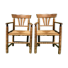 Pair german bobbin turned side chairs with rush seat
