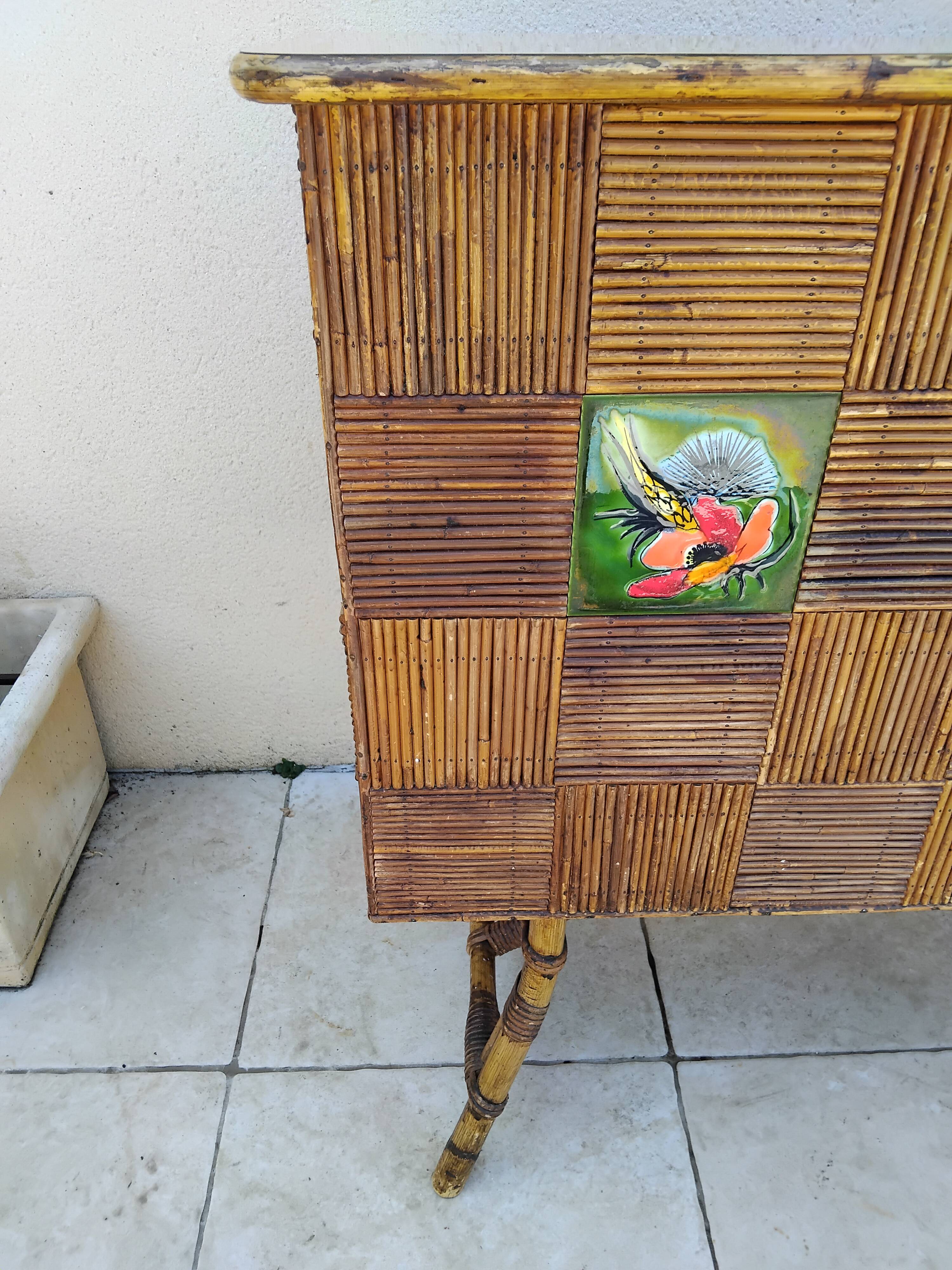 Audoux Minet vintage rattan bar from the 50s