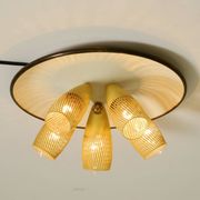 Very rare 5-arm mid-century modern metal bag ceiling lamp with round white