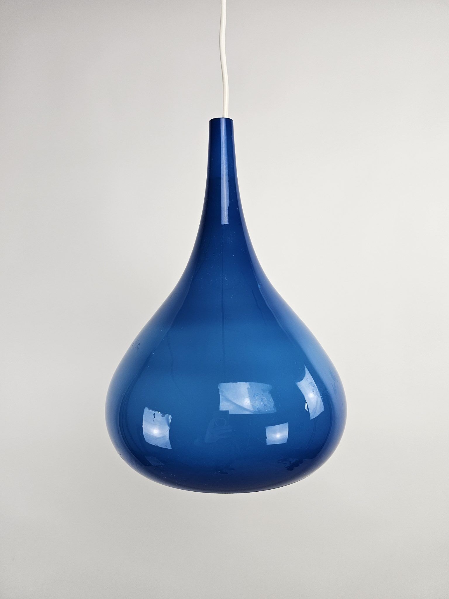 Set of blue glass Danish pendant lamps