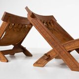 Pair of Folding Chair, Wood and Leather, Brazilian style