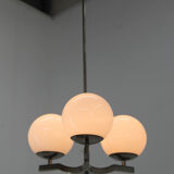 Nickel-plated three flamming functionalist chandelier, 1930s