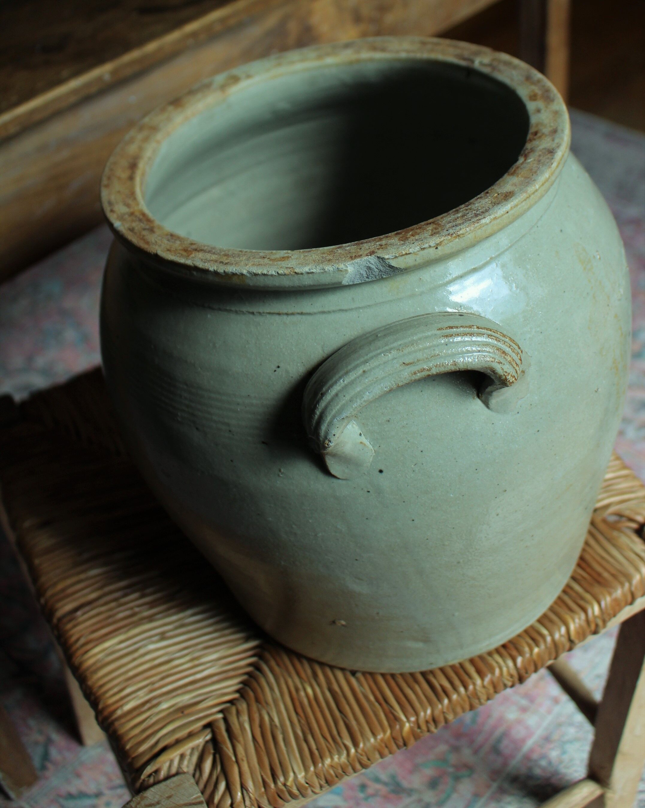 Large Grey Glazed Sandstone Pot Two Handles