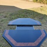 Octagonal table paul michel lacquered black and elm magnifying glass