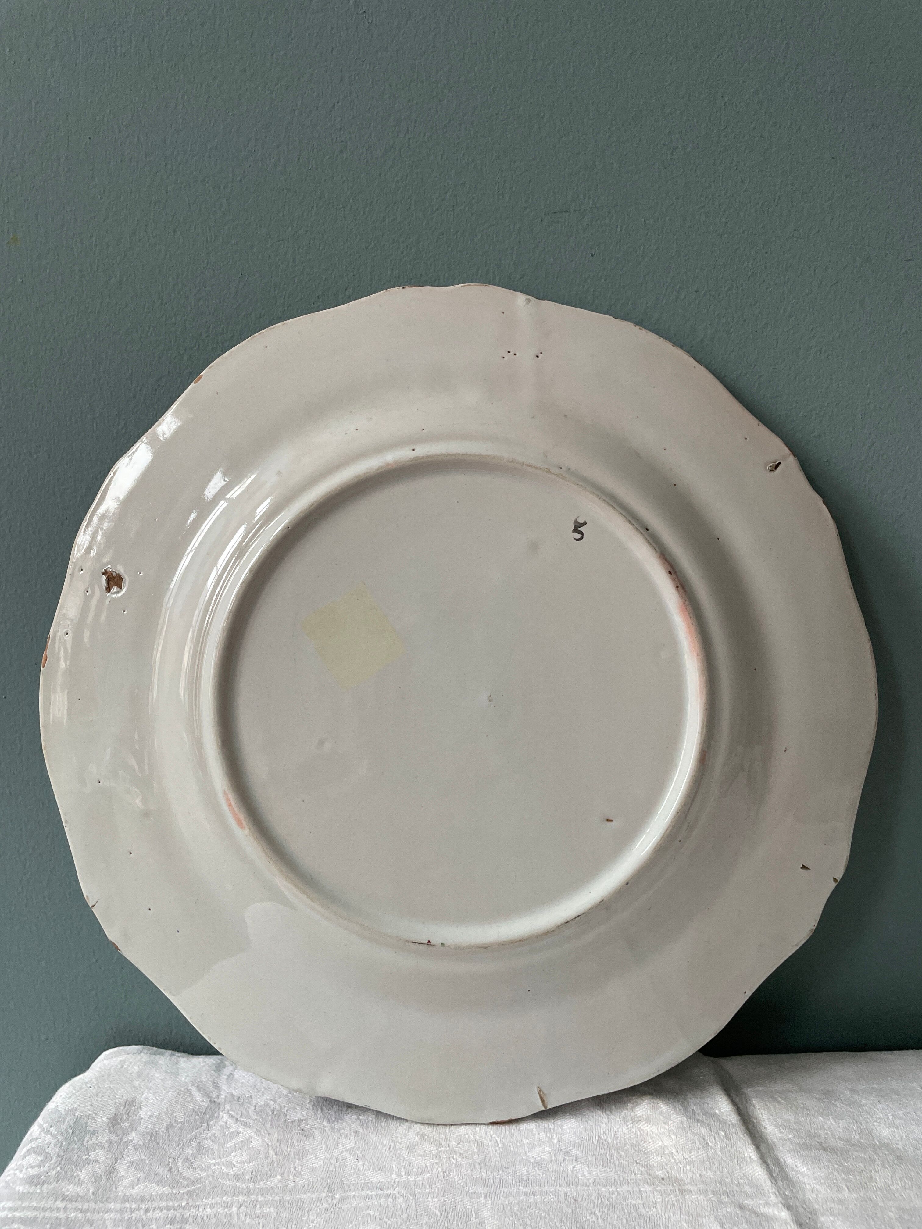 Set of 2 plates XIXth Les Islettes, rooster decoration and flowery basket