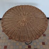 Vintage round rattan and metal coffee table