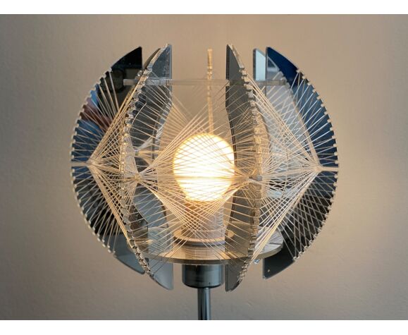 Space Age chrome & acrylic table lamp with a nylon wire thread shade - Sompex