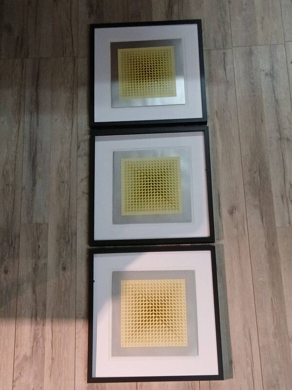 Triptyque Art Optique - 3 Tableaux Vintage - Victor Vasarely - Cadres