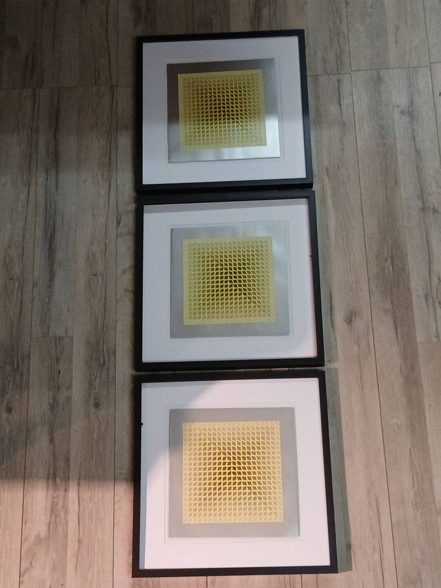 Optical Art Triptych - 3 Vintage Paintings - Victor Vasarely - Frames
