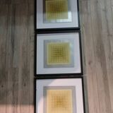 Optical Art Triptych - 3 Vintage Paintings - Victor Vasarely - Frames