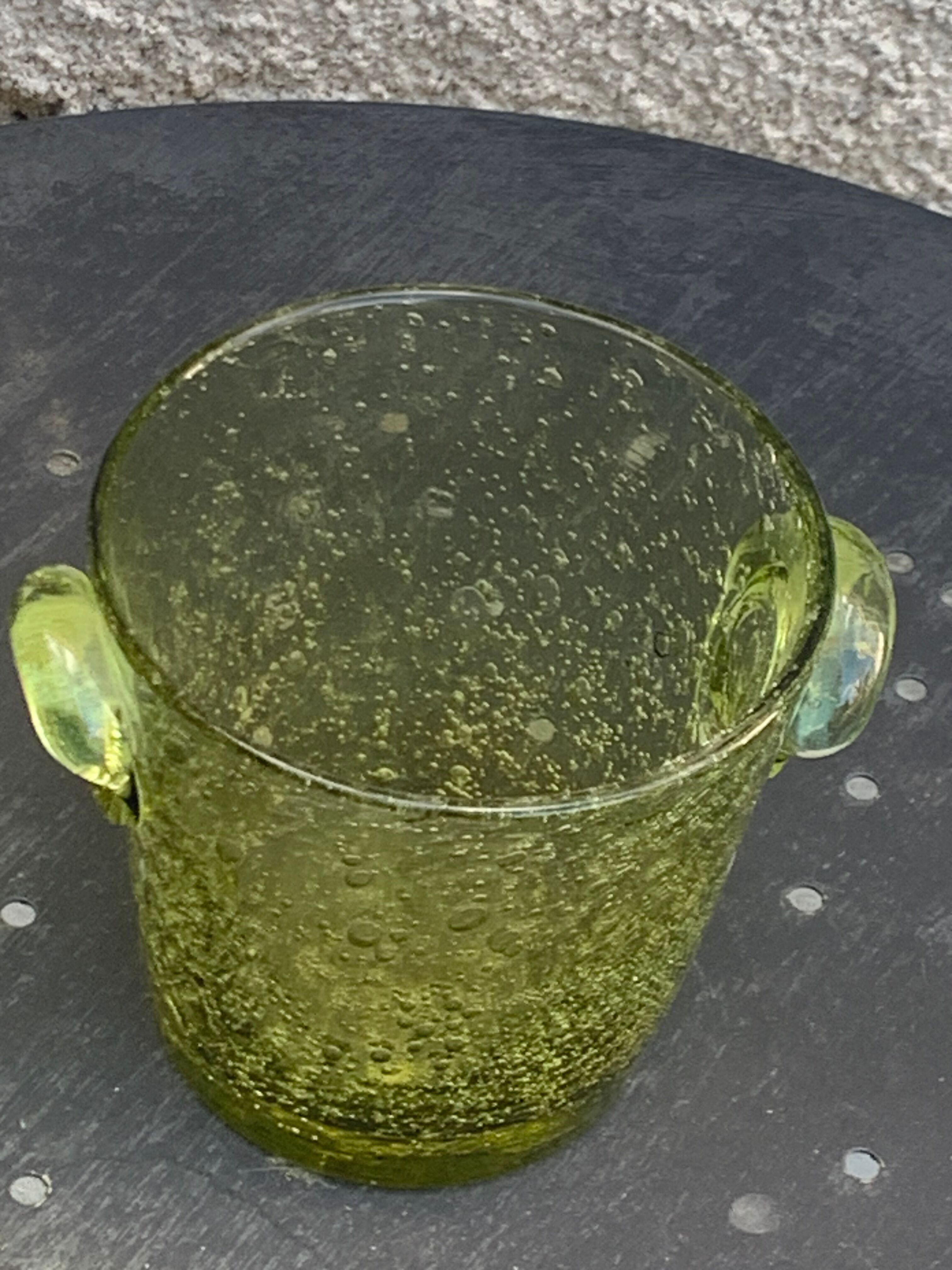 Blown glass ice bucket signed Biot Collector