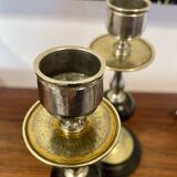 Pair of Napoleon III candlesticks in brass and black marble.