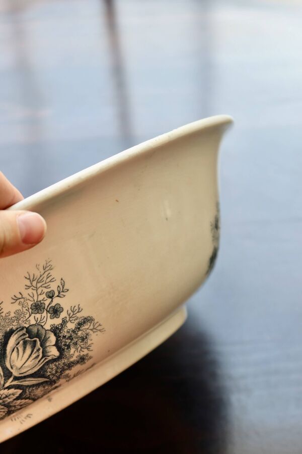 Bassine ou grand saladier ancien Hamage Nord – Modèle Jardinière bleu