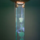 Floor lamp, brass halogen and engraved glass, attributed to Max Baguara, design lamp, 80's