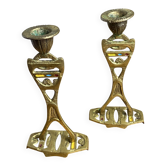 Pair of brass candlesticks, mid 20th century, Israel