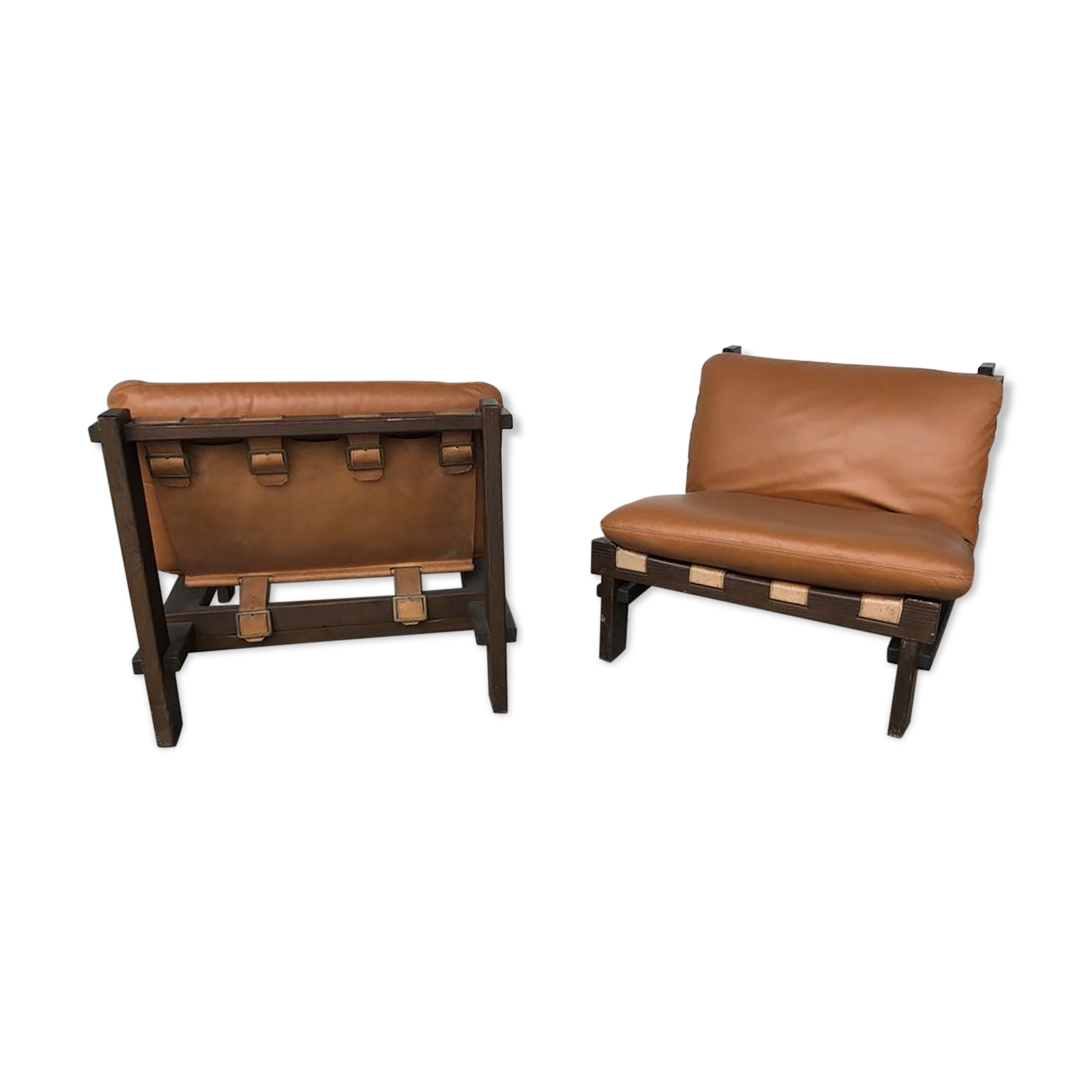 Pair Of Scandinavian Armchairs By Carl Straub Leather Circa1960