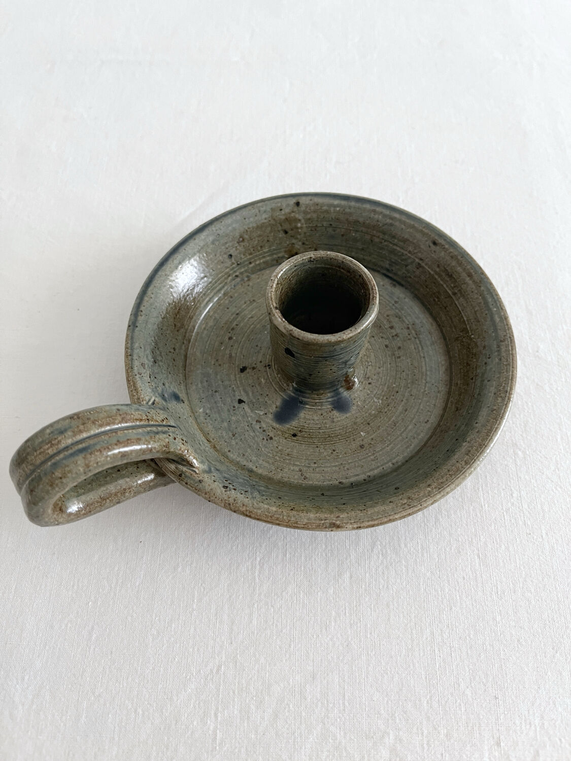Vintage glazed stoneware hand candlestick