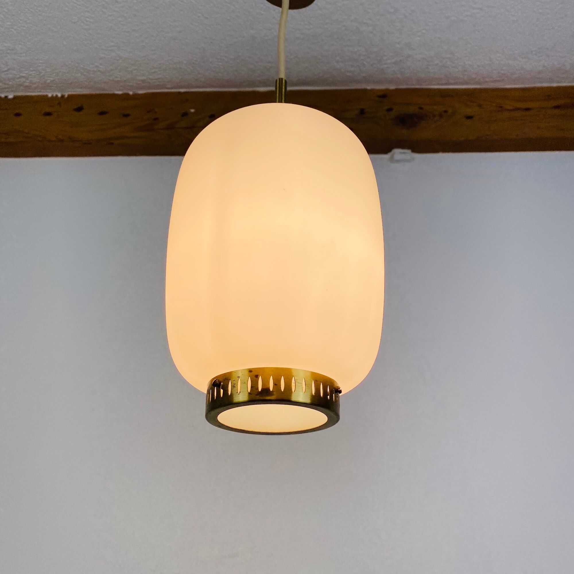Scandinavian suspension Kina by Bent Karlby for Lyfa 1960 opaline brass