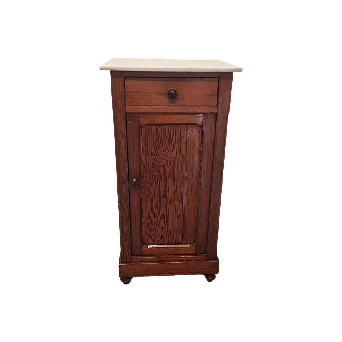 Antique Pine Bedside Table With Marble Top, late 1800s