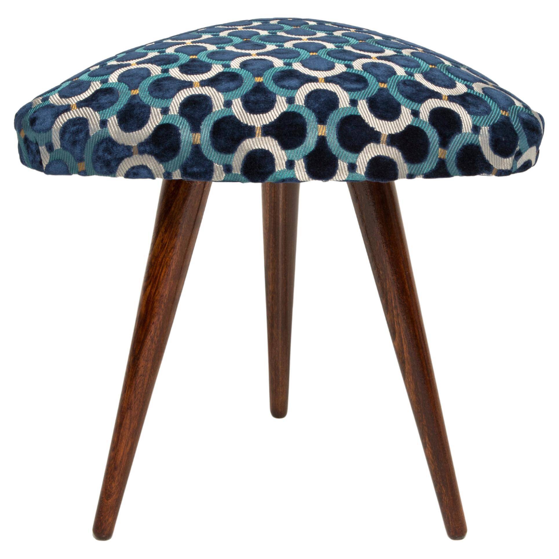 Triangular stool Dedar in blue velvet Scarabeo Mid Century, Europe, 1960s