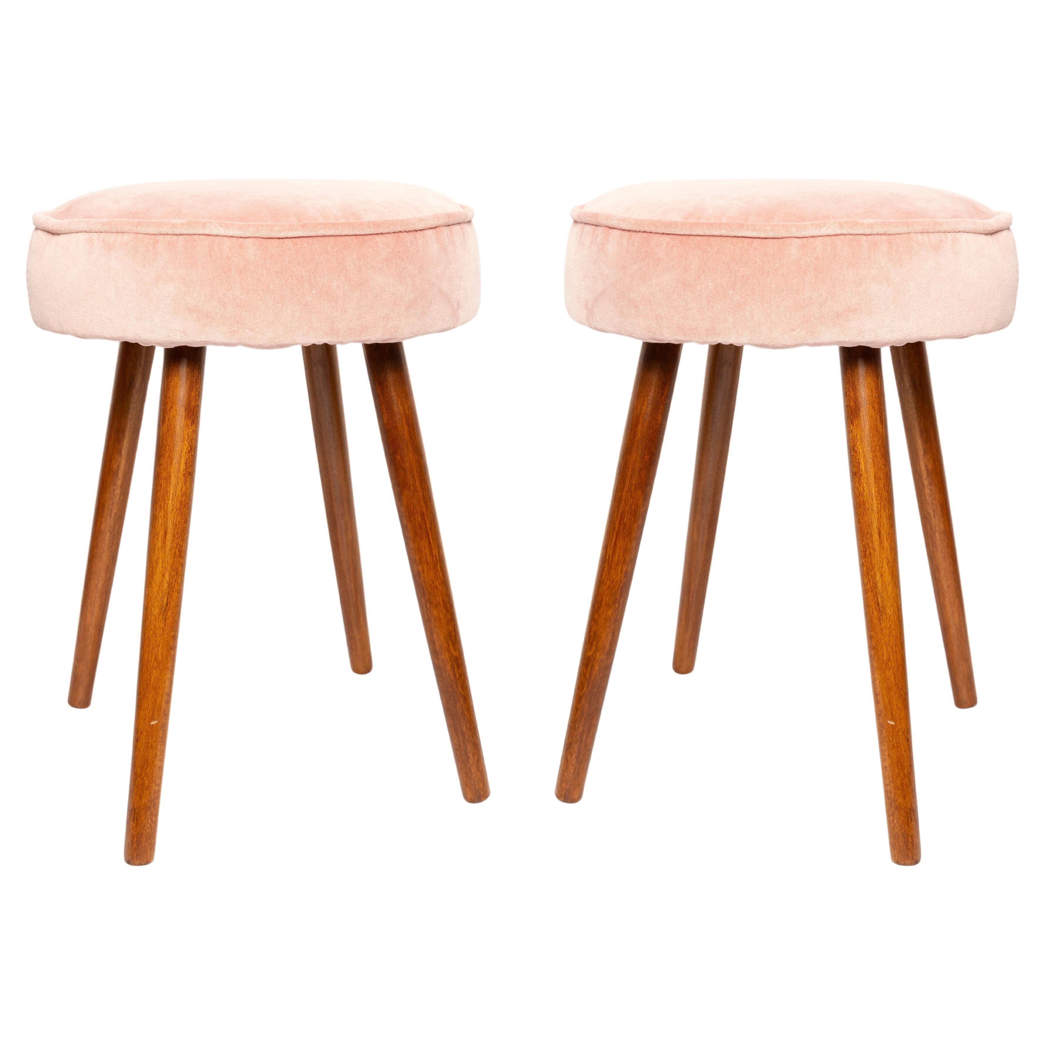 Set of two baby pink velvet stools, mid-century, Europe, 1960s.