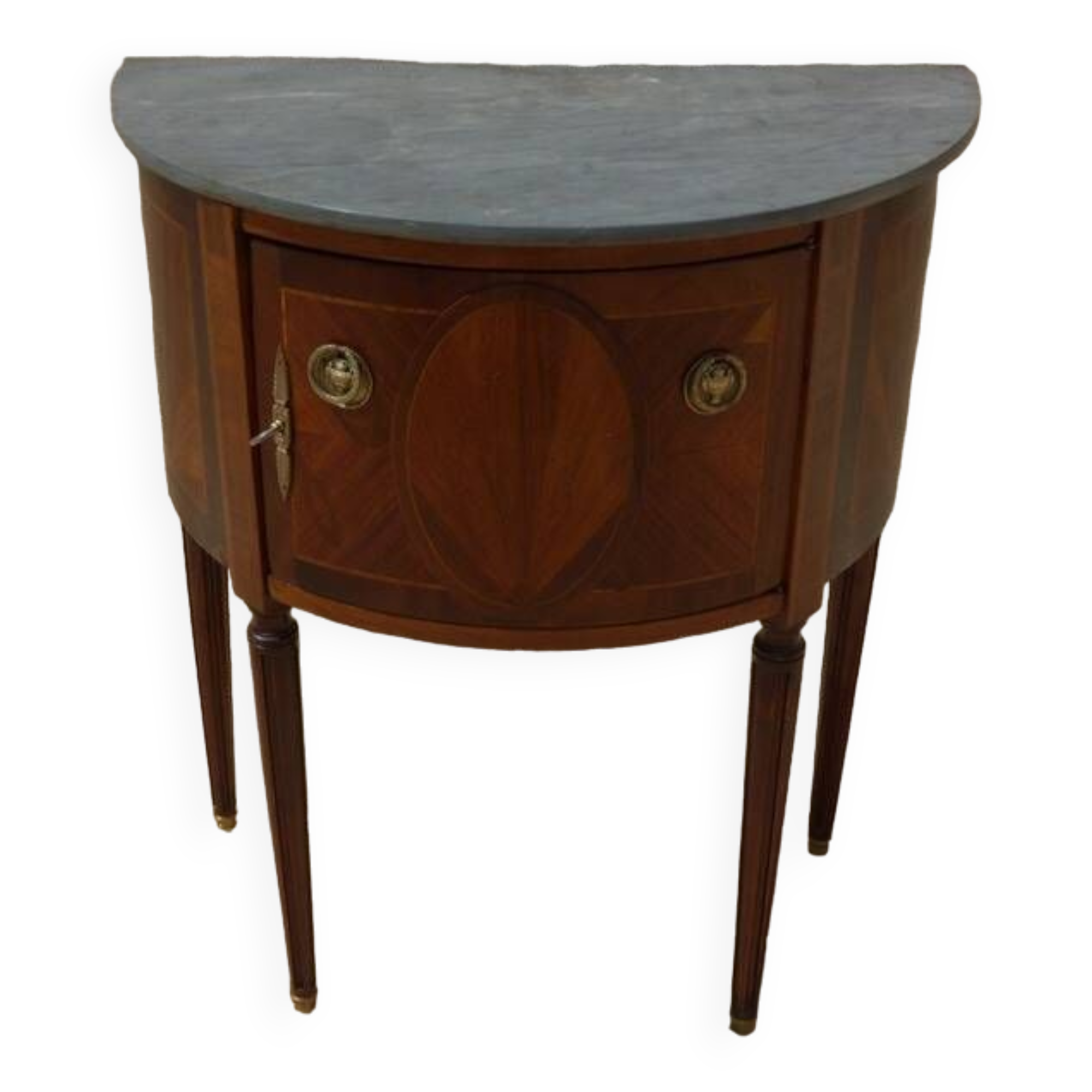 Antique half moon console-chest made by fils d'alfred wimphen in marquetry 2 drawers